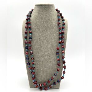 Teng Yue - Multicolor Paper & Glass Beaded Double Strand Necklace 22 in